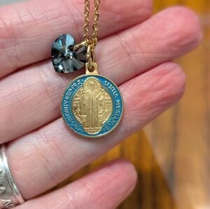 Saint Benedict medal necklace with Crystal Heart.